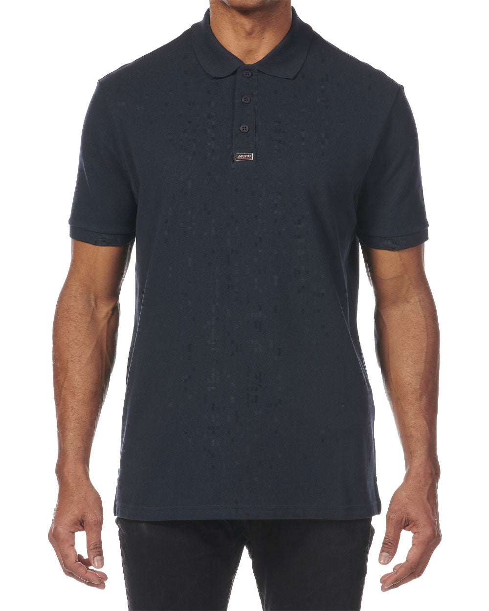Navy coloured Musto Essential Pique Polo Shirt on White background