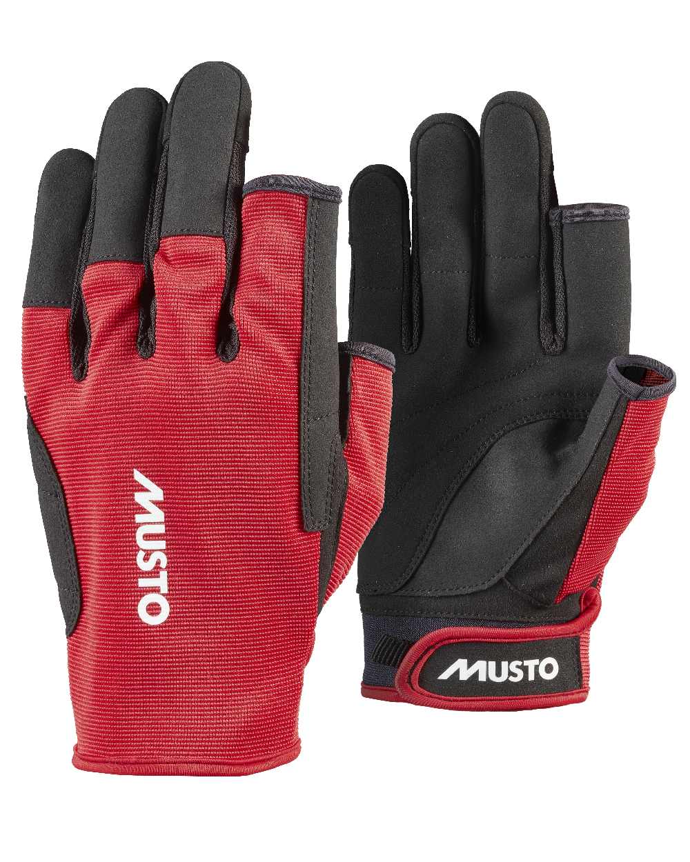 True Red Coloured Musto Essential Sailing Long Finger Glove 2.0 on White Background