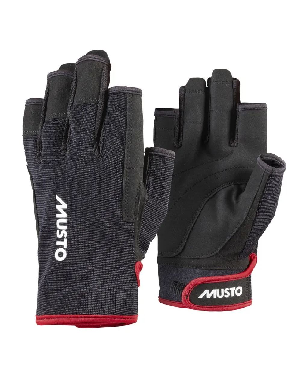 Black Coloured Musto Essential Sailing Short Finger Glove 2.0 on White Background