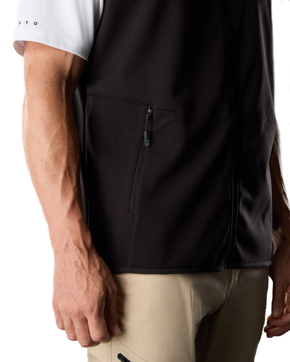 Black Coloured Musto Evo Crew Softshell Vest on White Background