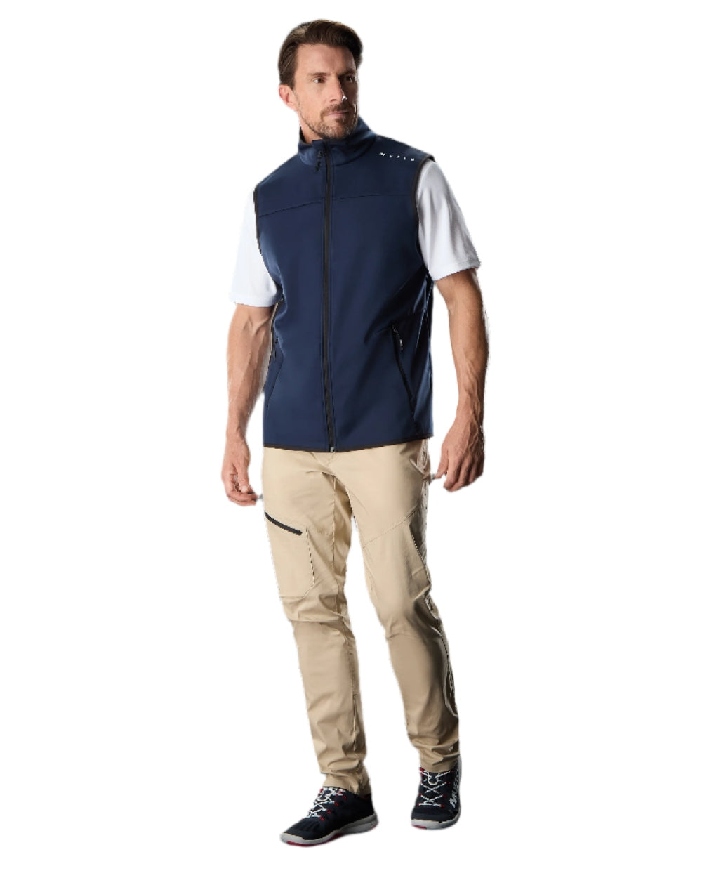Navy Coloured Musto Evo Crew Softshell Vest on White Background
