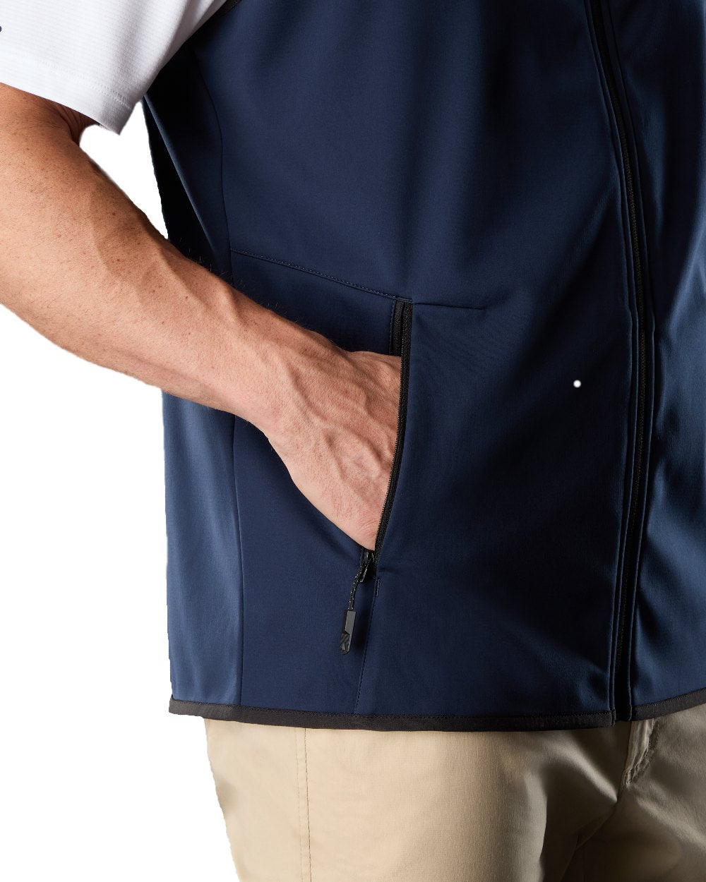 Navy Coloured Musto Evo Crew Softshell Vest on White Background