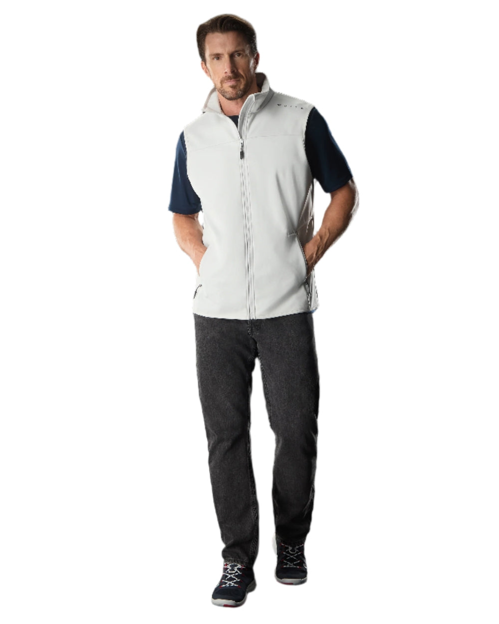 Platinum Coloured Musto Evo Crew Softshell Vest on White Background