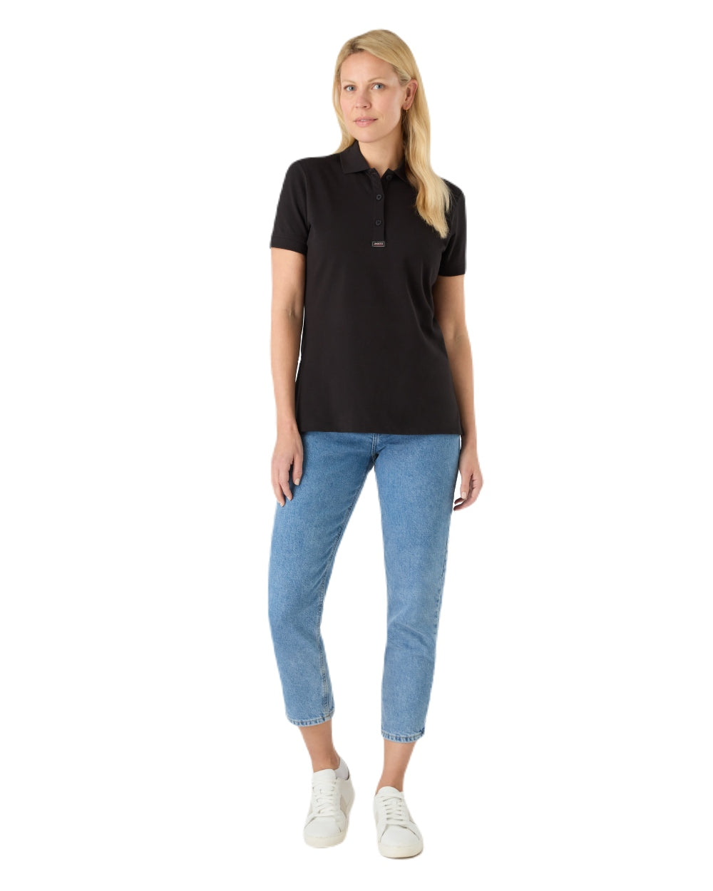Black Coloured Musto Ladies Essential Pique Polo Shirt on White Background