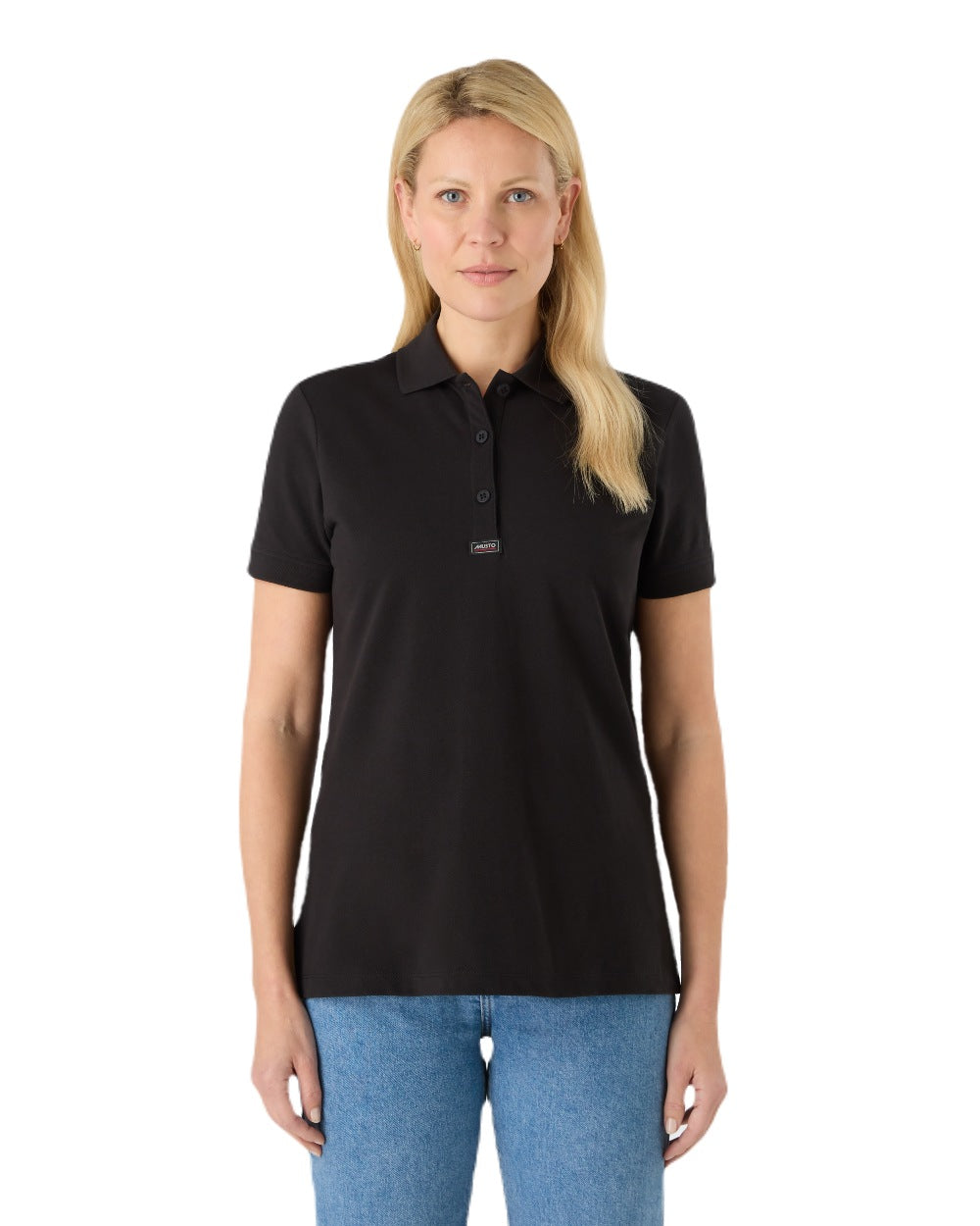 Black Coloured Musto Ladies Essential Pique Polo Shirt on White Background