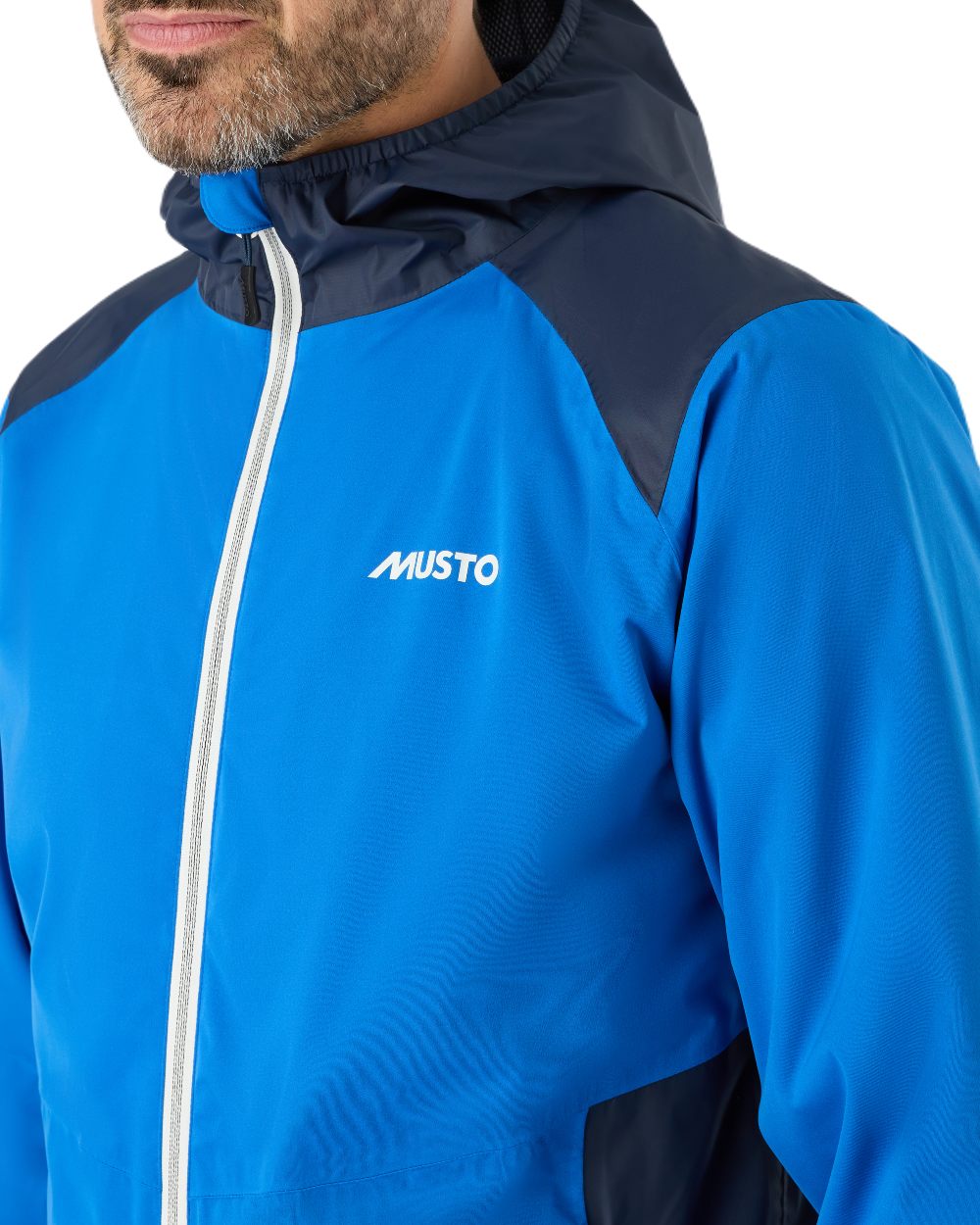 Aruba Blue/Navy Coloured Musto Mens 64 Active Waterproof Jacket On A White Background 