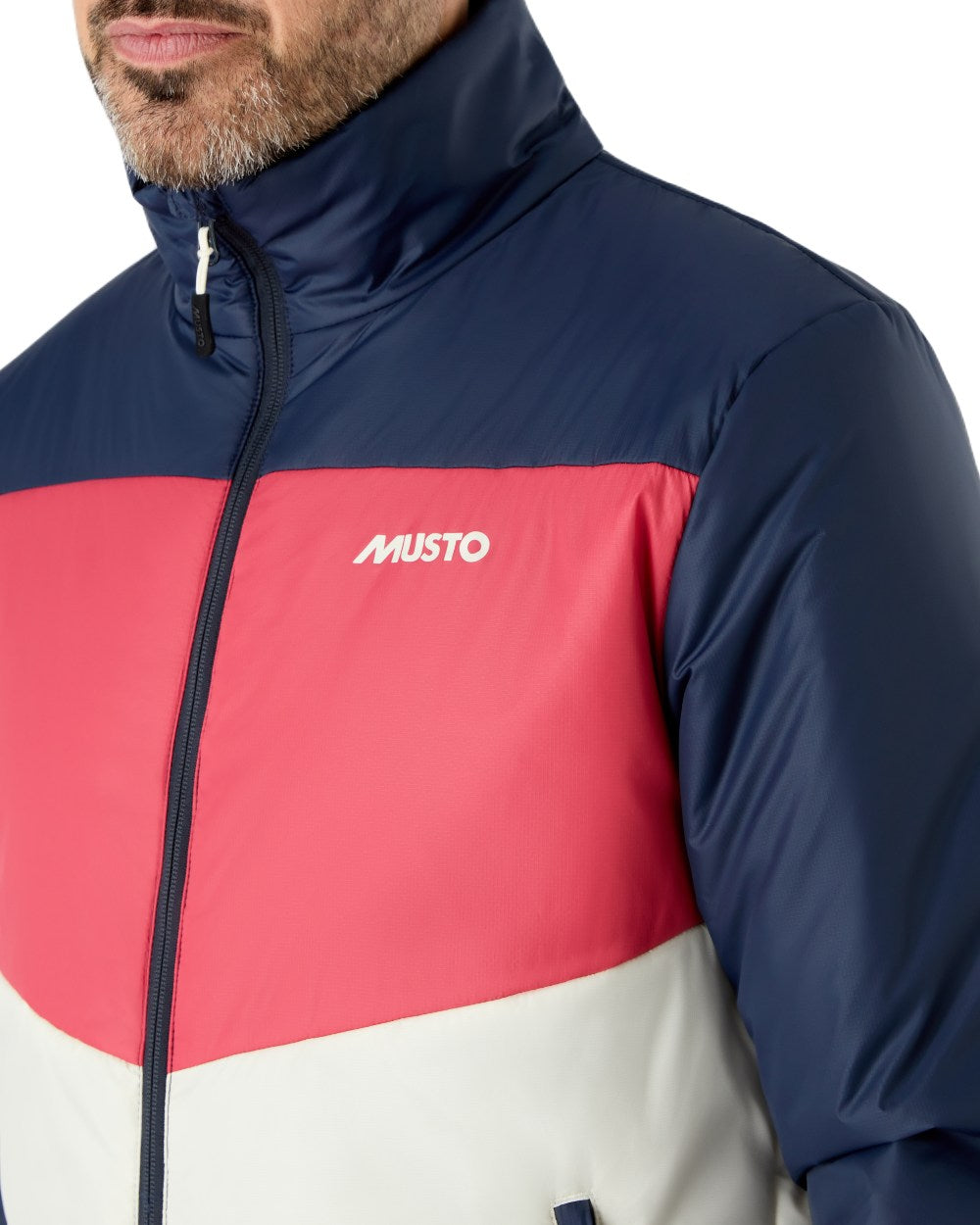 Antique Sail White/Navy Musto Mens 64 PrimaLoft Jacket On A White Background
