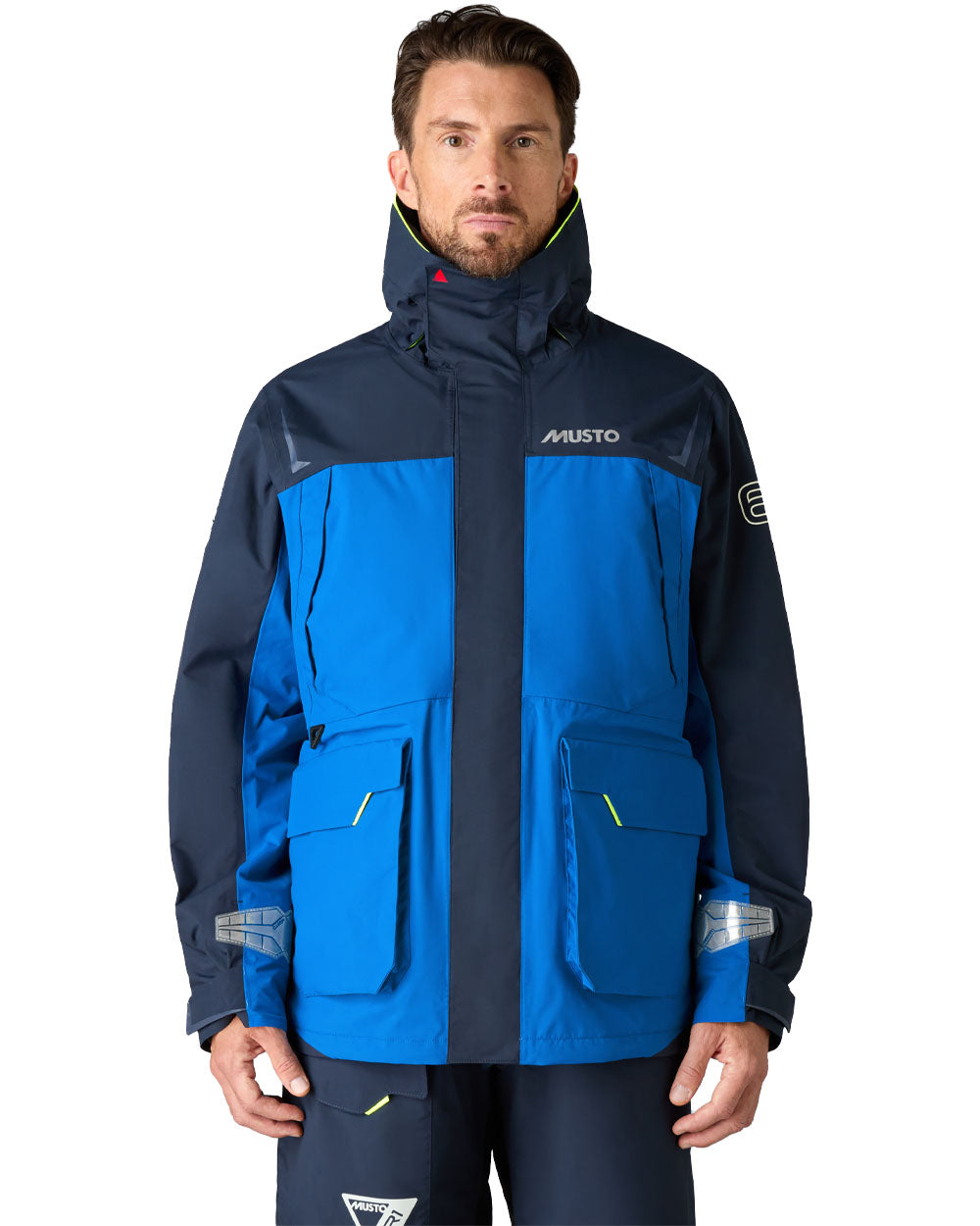 Aruba Blue coloured Musto Mens BR1 Channel Jacket on White background 
