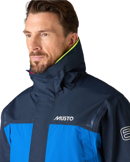 Aruba Blue coloured Musto Mens BR1 Channel Jacket on White background 