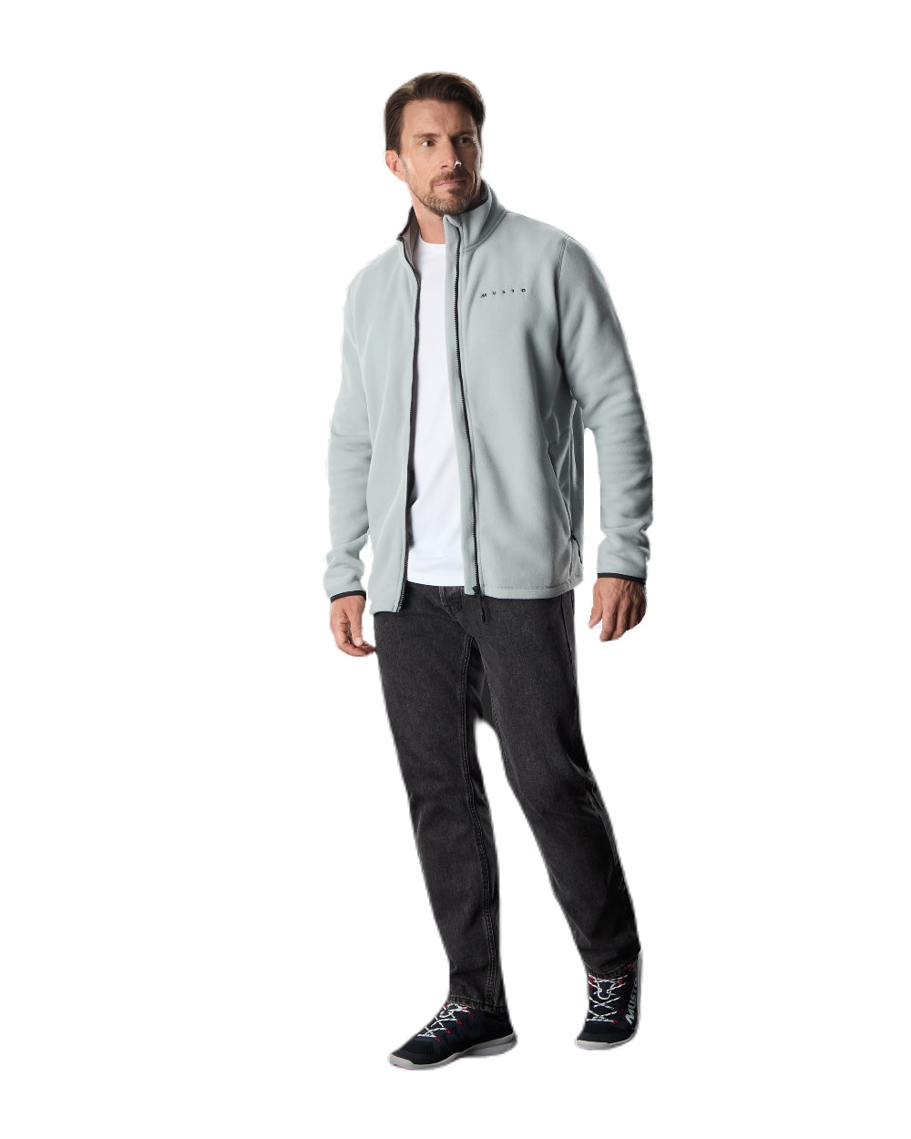 Quarry Coloured Musto Mens Evo Polartec 200 Fleece Jacket on White Background