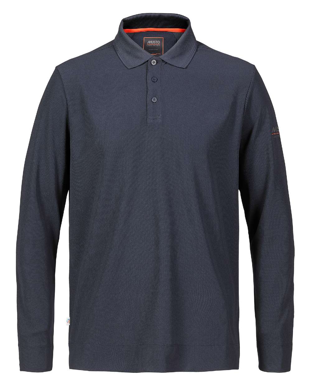 Navy Coloured Musto Mens Land Rover Edye Long Sleeve Polo Shirt On A White Background 