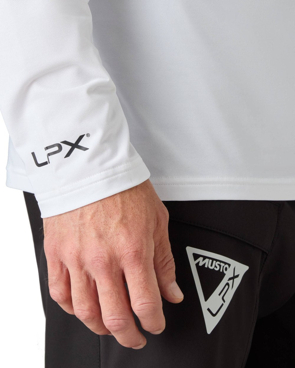 White Coloured Musto Mens LPX Cooling Long Sleeve T-Shirt On A White Background