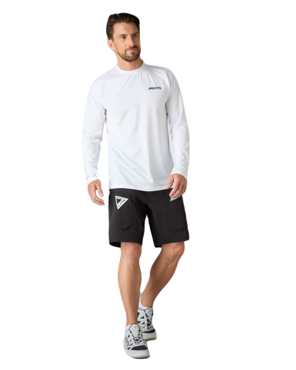 White Coloured Musto Mens LPX Cooling Long Sleeve T-Shirt On A White Background