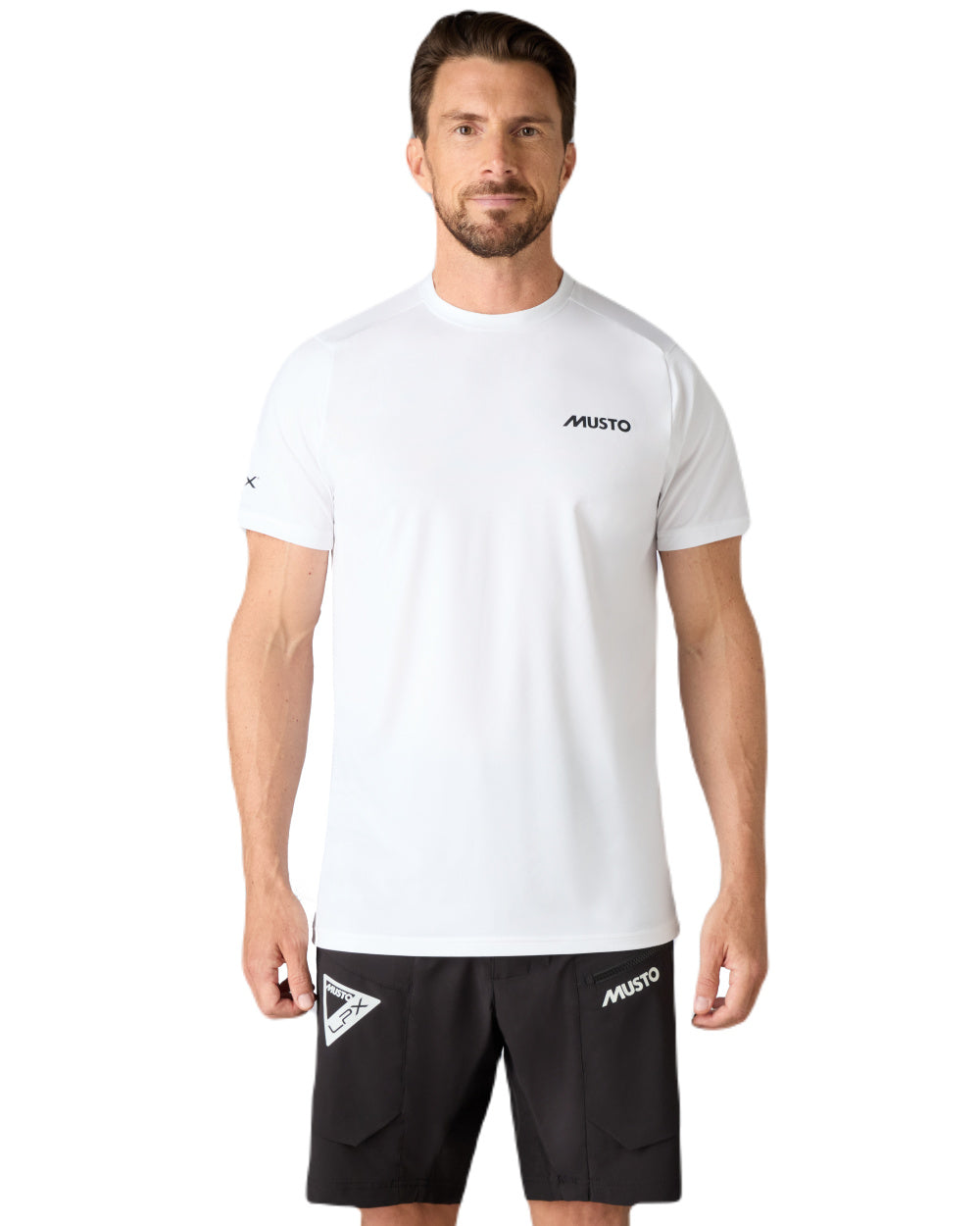 White Coloured Musto Mens LPX Cooling UV Short Sleeve T-Shirt On A White Background 