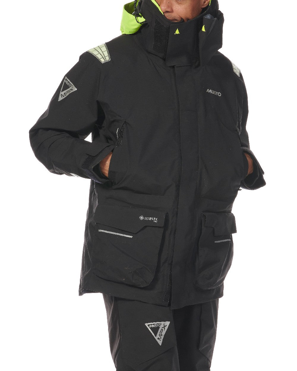 Black coloured Musto Mens Mpx Gtx Pro Offshore Jacket 2.0 on white background 