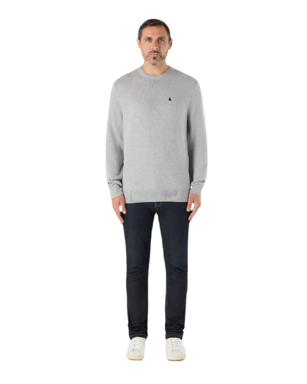 Grey Melange Coloured Musto Mens Original Crew Knit Sweater on White Background
