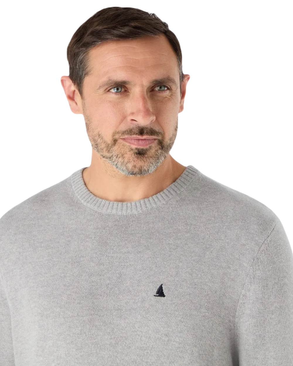 Grey Melange Coloured Musto Mens Original Crew Knit Sweater on White Background