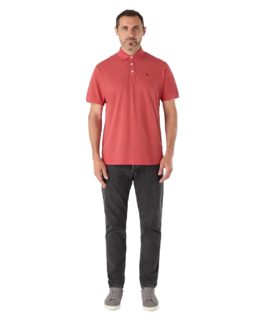 Sweet Raspberry Coloured Musto Mens Original Short Sleeve Polo on White Background