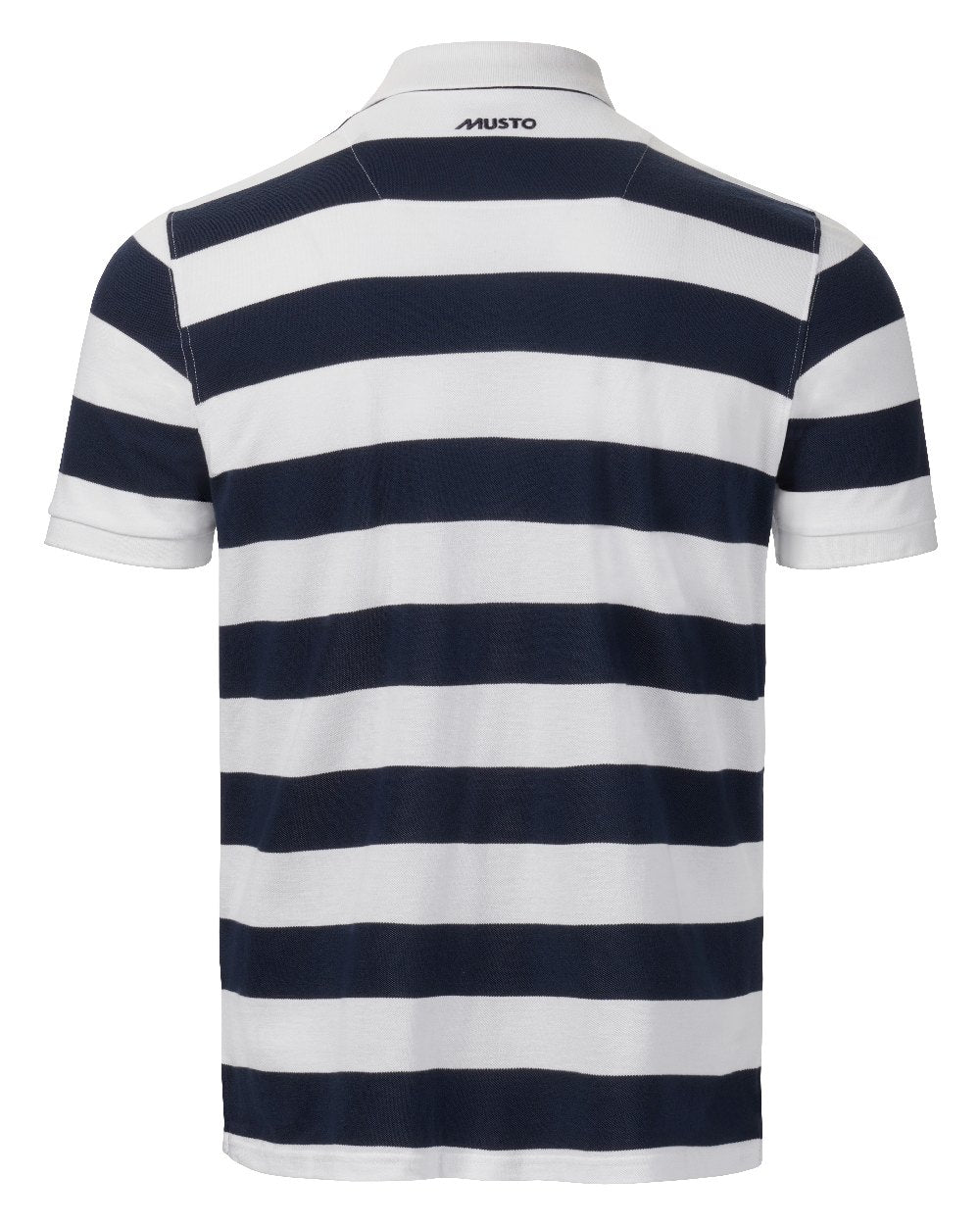 Navy Striped Coloured Musto Mens Original Striped Short Sleeve Polo on White Background