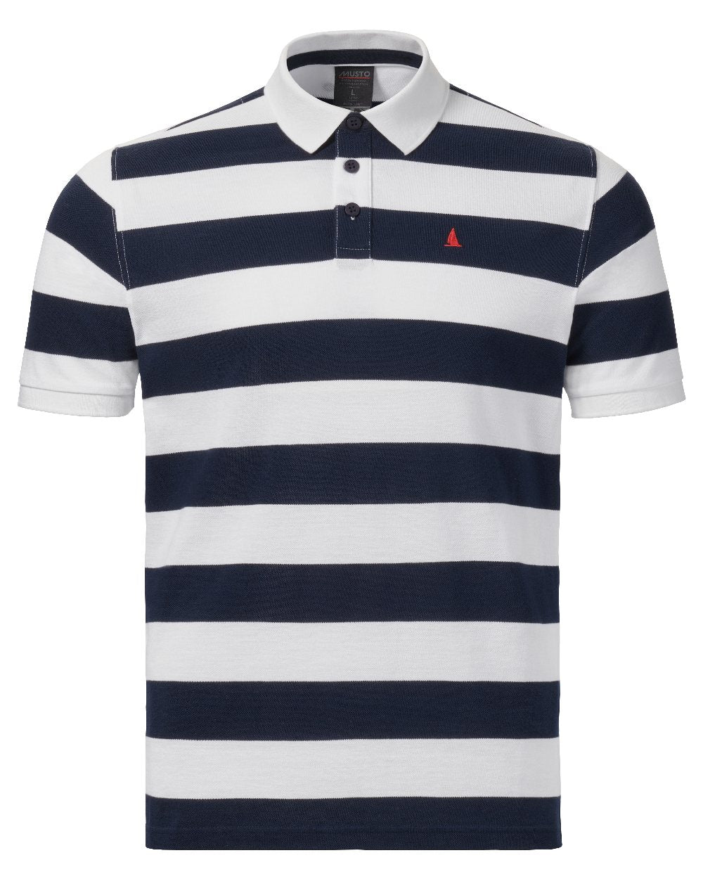 Navy Striped Coloured Musto Mens Original Striped Short Sleeve Polo on White Background