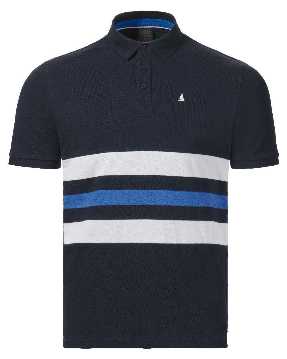 Navy Coloured Musto Mens Original Striped Short Sleeve Polo on White Background