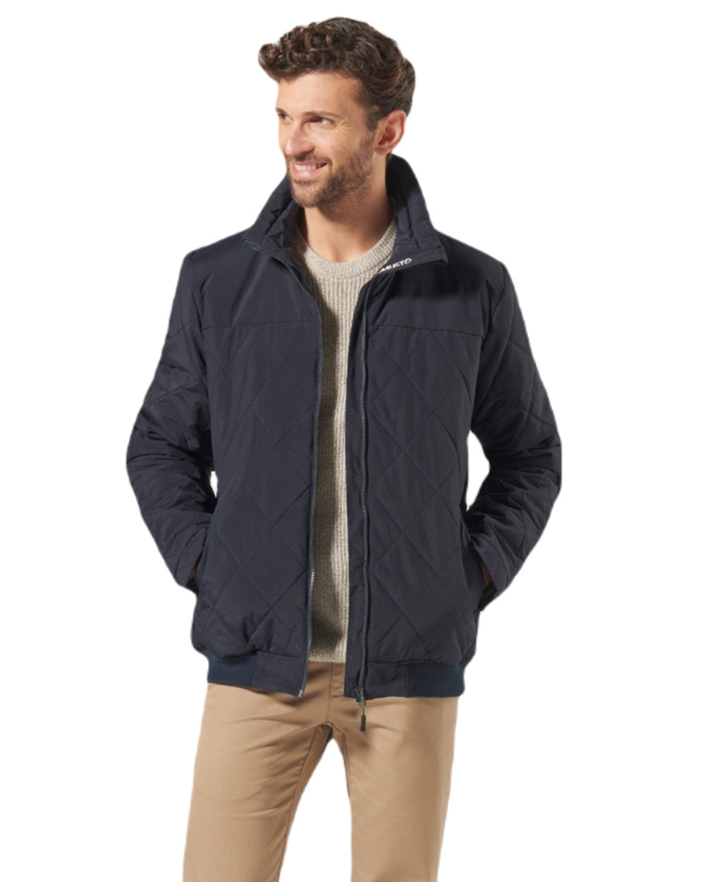 Navy Coloured Musto Mens Snug Diamond Quilted Jacket On A White Background
