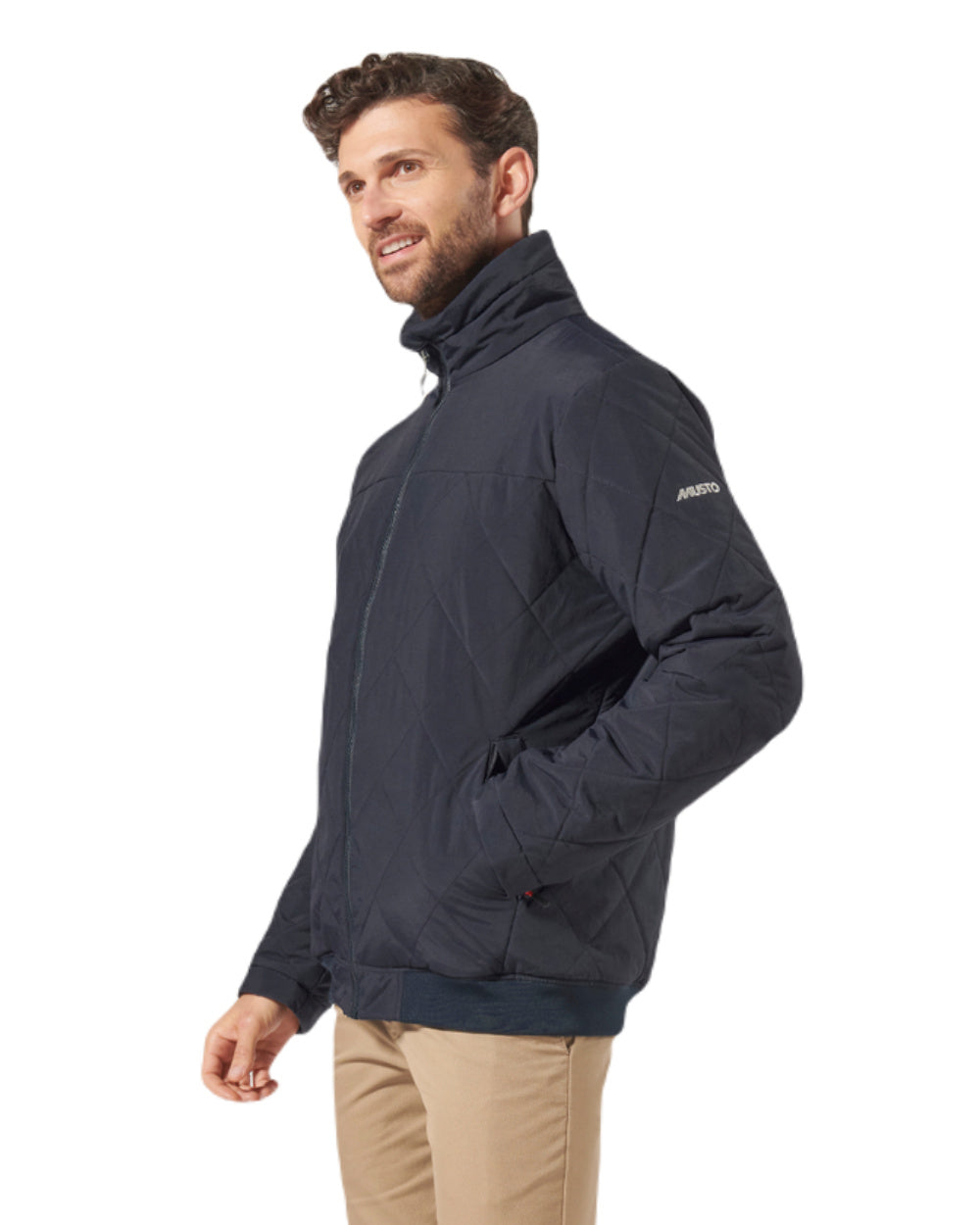 Navy Coloured Musto Mens Snug Diamond Quilted Jacket On A White Background