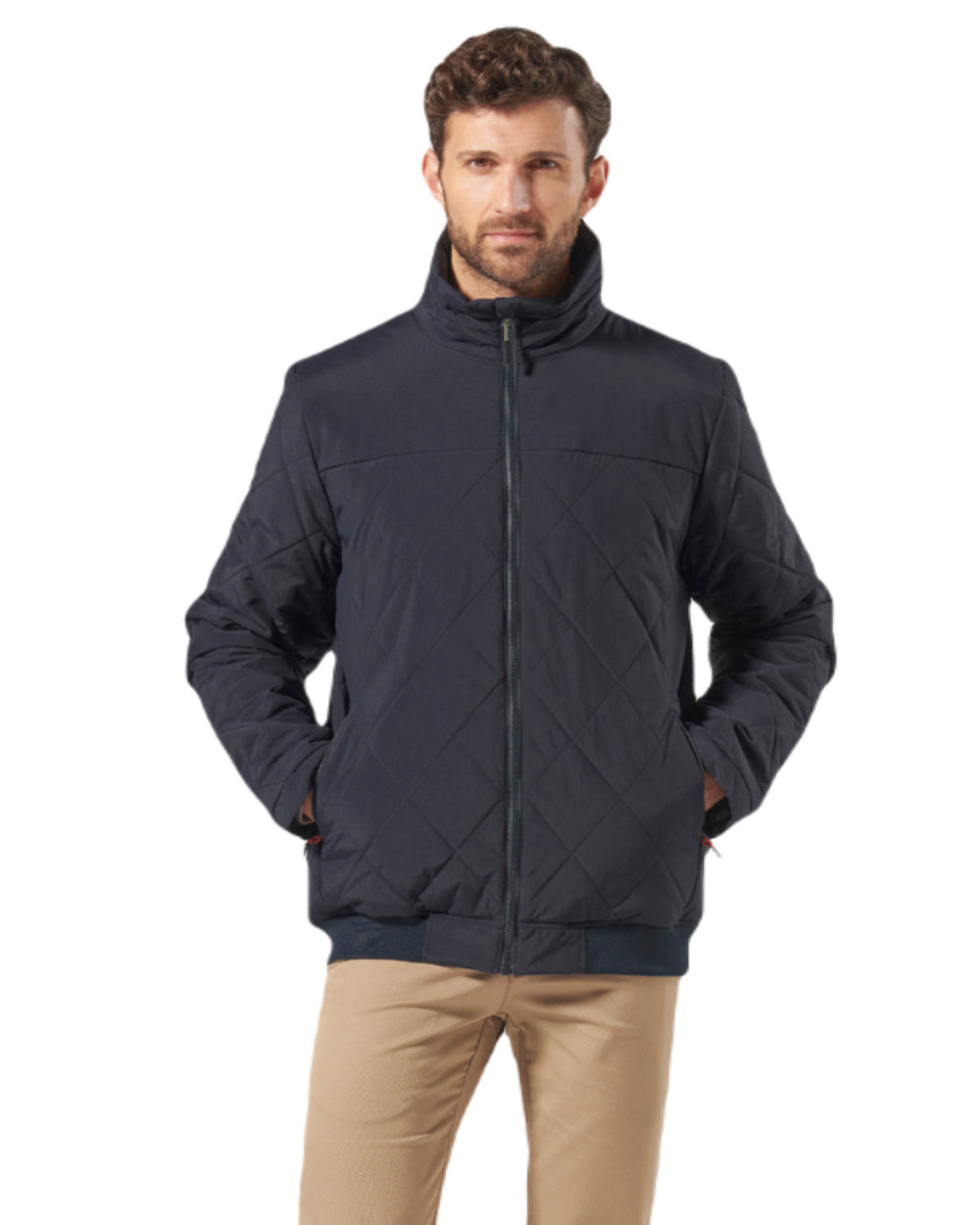Navy Coloured Musto Mens Snug Diamond Quilted Jacket On A White Background 