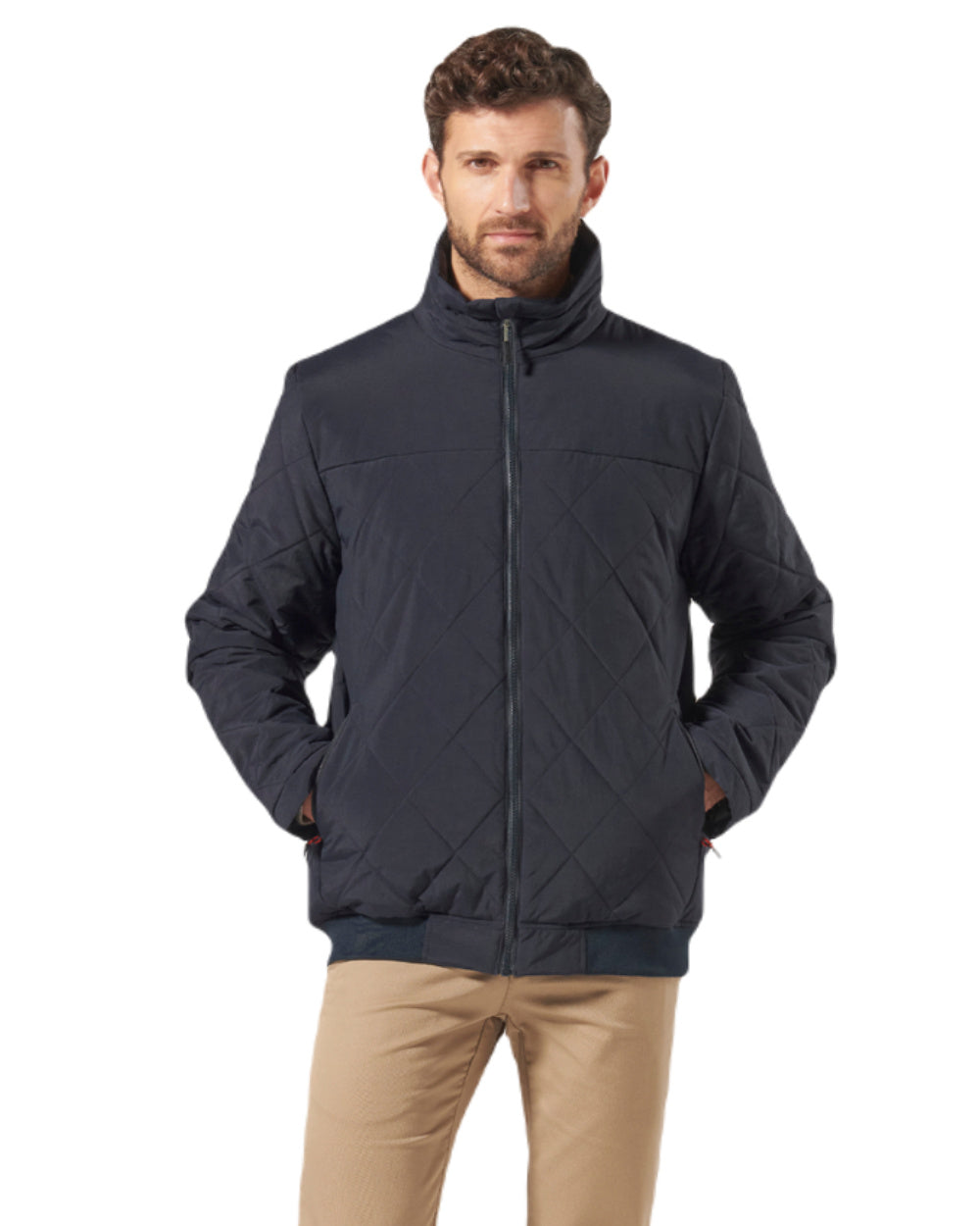 Navy Coloured Musto Mens Snug Diamond Quilted Jacket On A White Background