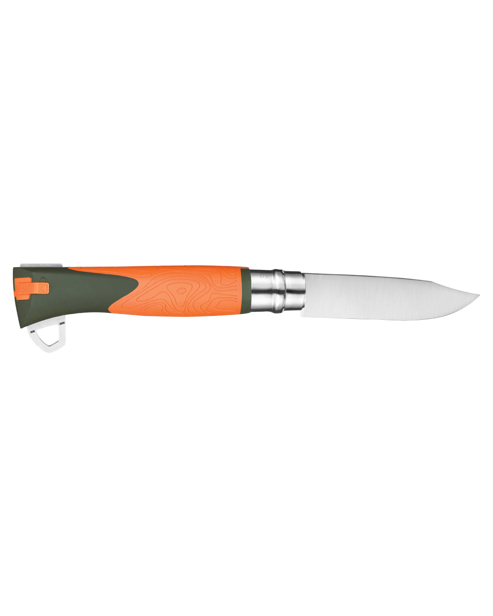 Orange Coloured Opinel No. 12 Explore Knife with Tick Remover On A White Background