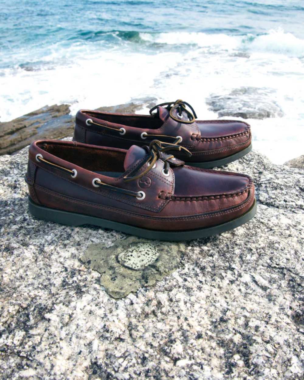 Elk Coloured Orca Bay Augusta Mens Deck Shoes On A Coastal Background
