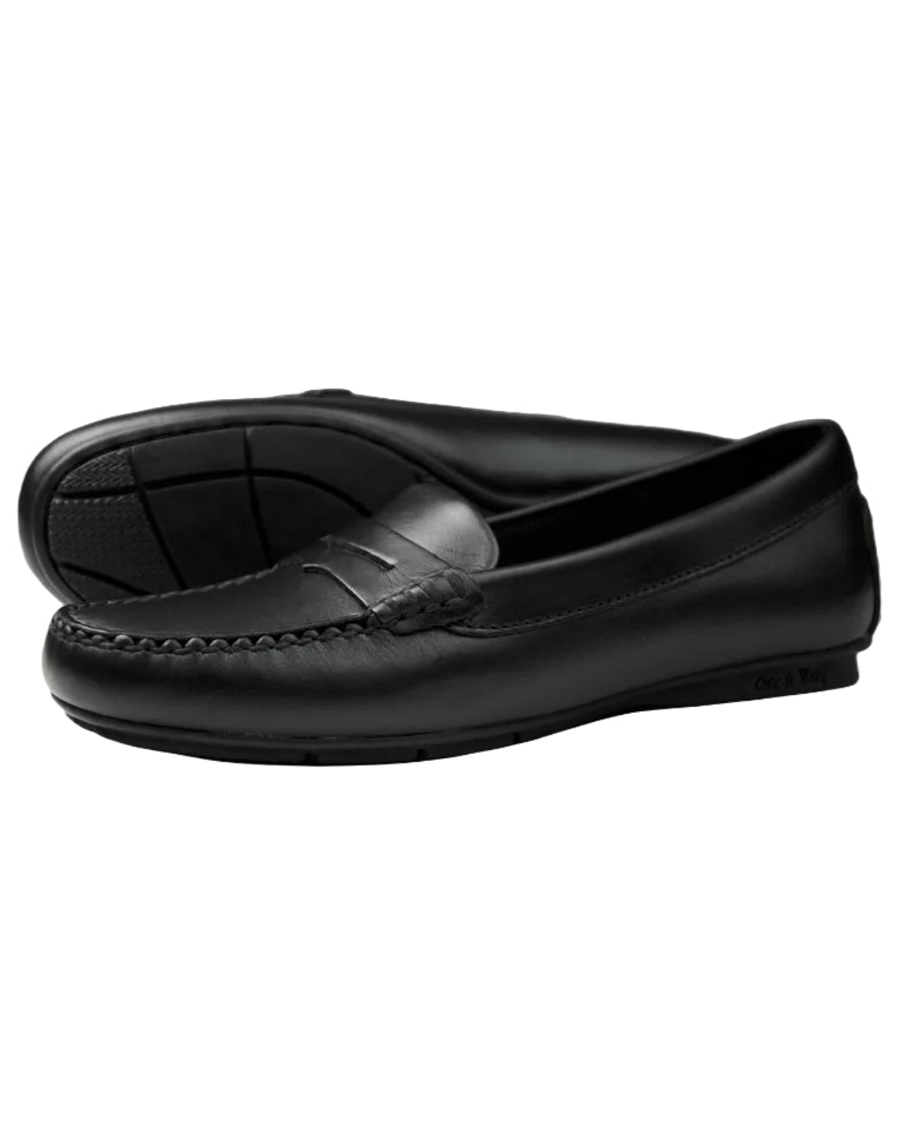Black Coloured Orca Bay Womens Florence Suede Loafers On A White Background