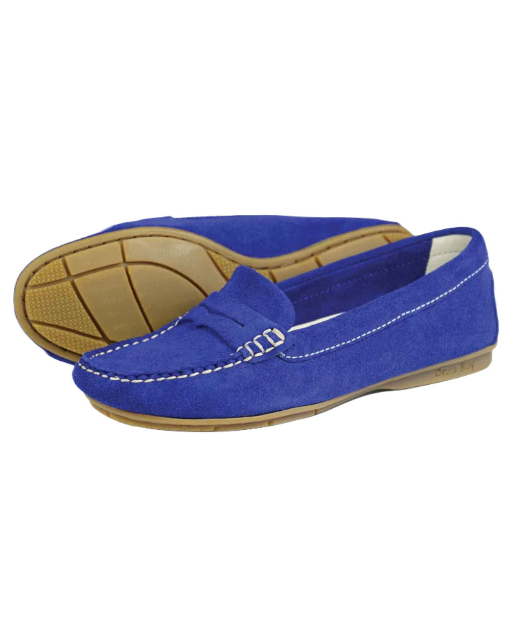 Cobalt Coloured Orca Bay Womens Florence Suede Loafers On A White Background