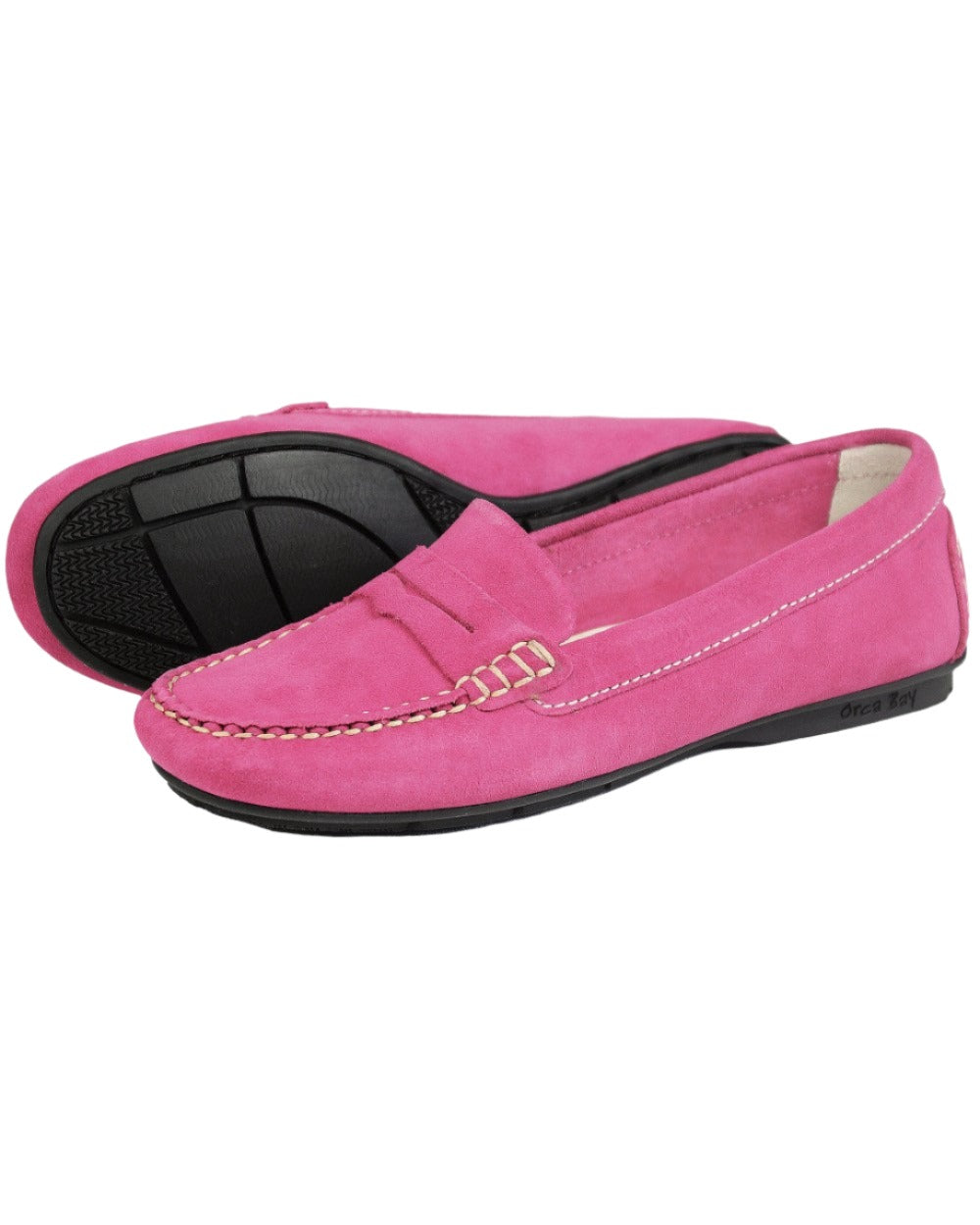 Pink Coloured Orca Bay Womens Florence Suede Loafers On A White Background