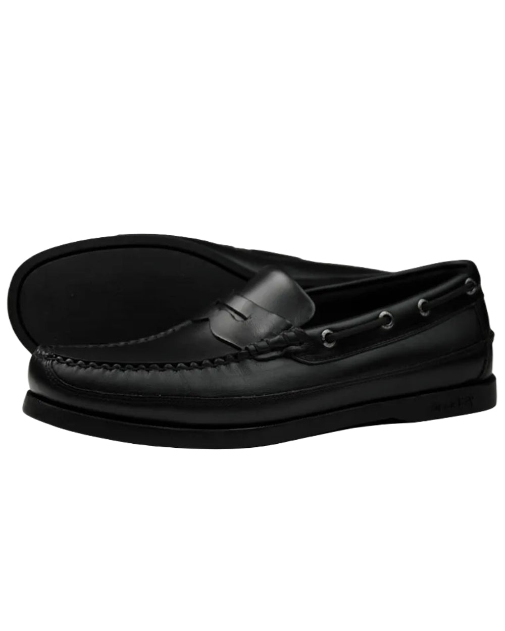 Black Coloured Orca Bay Fripp Mens Leather Loafers On A White Background