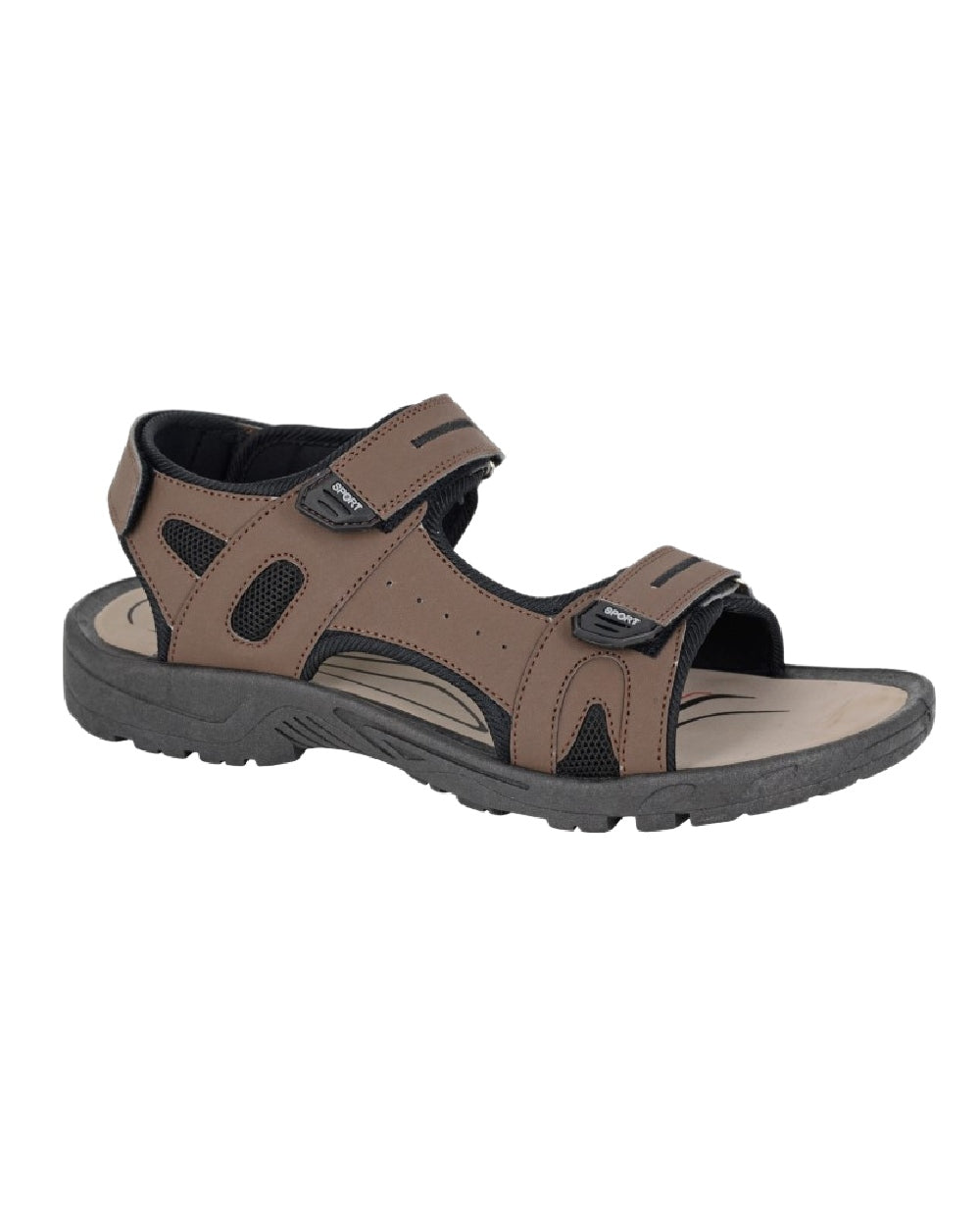 Brown Coloured PDQ Mens Triple Touch Fastening Sports Sandals on White Background