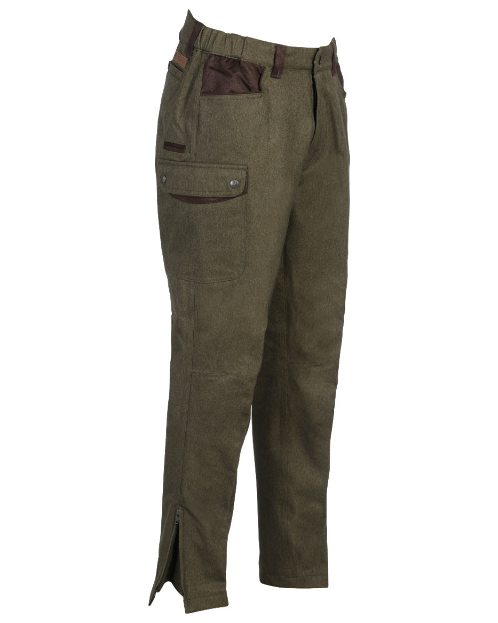 Khaki coloured Percussion Berry Waterproof Trousers on white background
