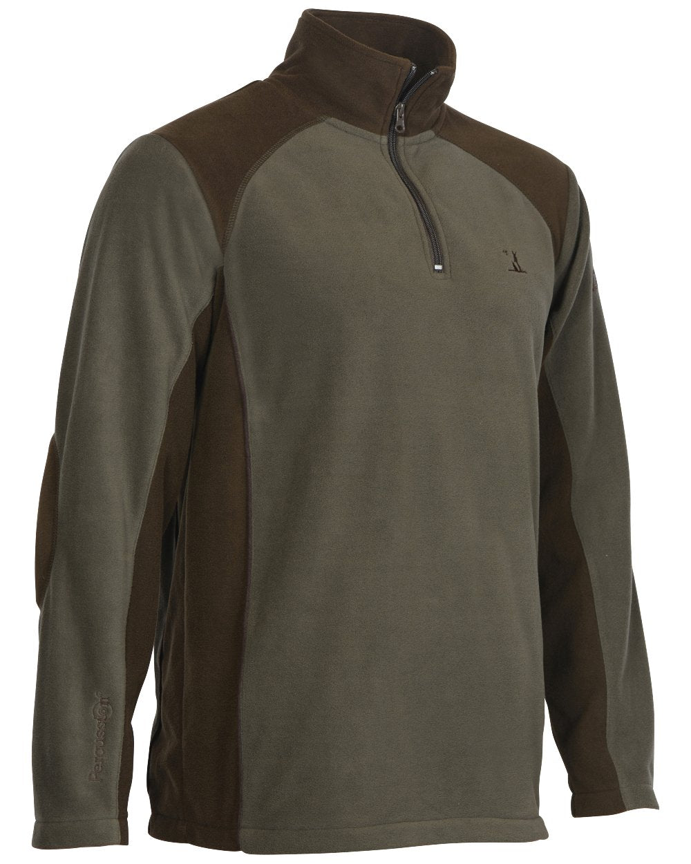 Khaki coloured Percussion Fleece Polo Jacket on white background