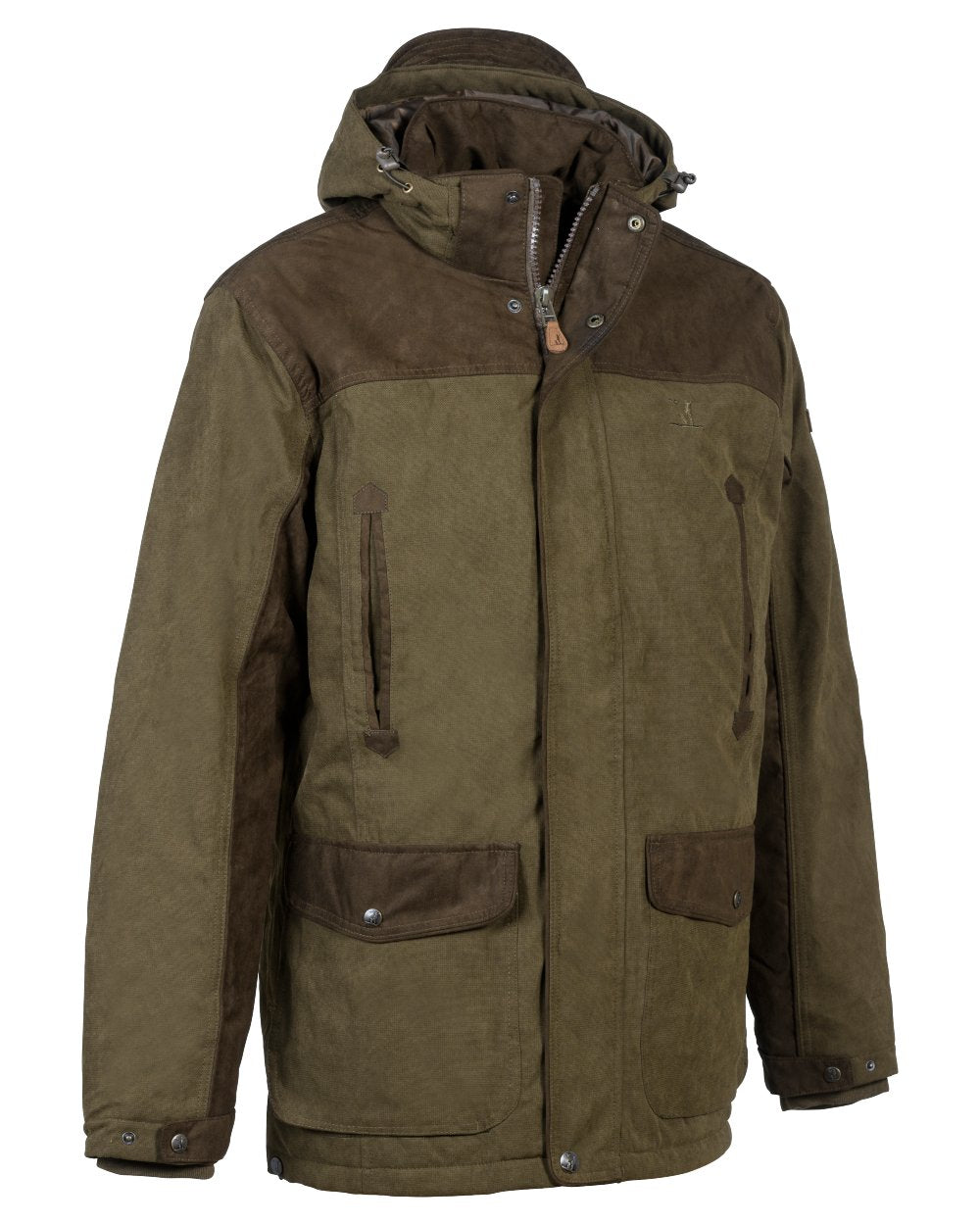 Khaki Coloured Percussion Rambouillet Original Waterproof Jacket On A White Background