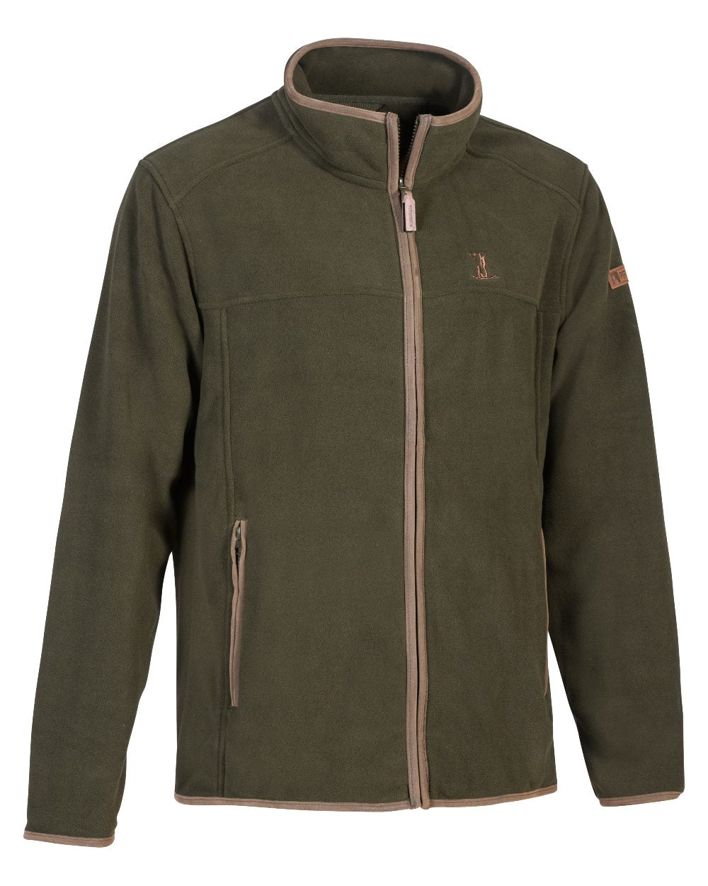 Khaki Coloured Percussion Scotland Fleece Jacket On A White Background
