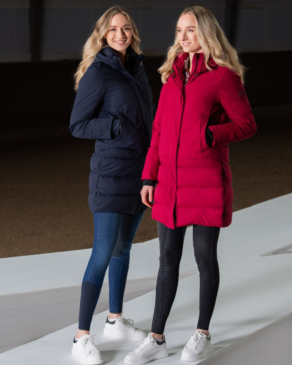 Rumba Red Coloured Pikeur Quilted Raincoat On A Floor Background
