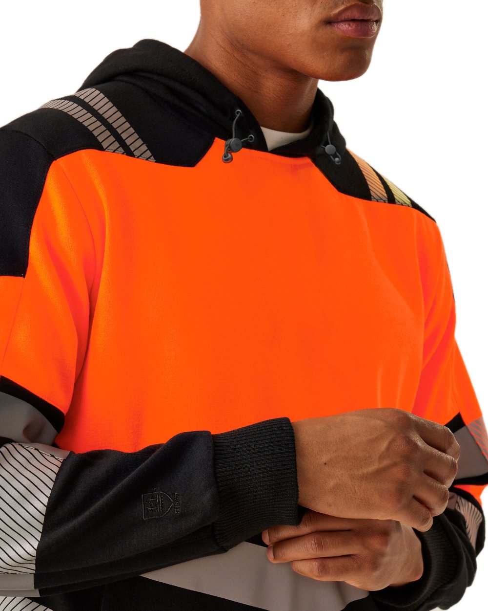 Black Orange Coloured Regatta Mens Hi-Vis X-Pro Hoodie Class 2 on White Background