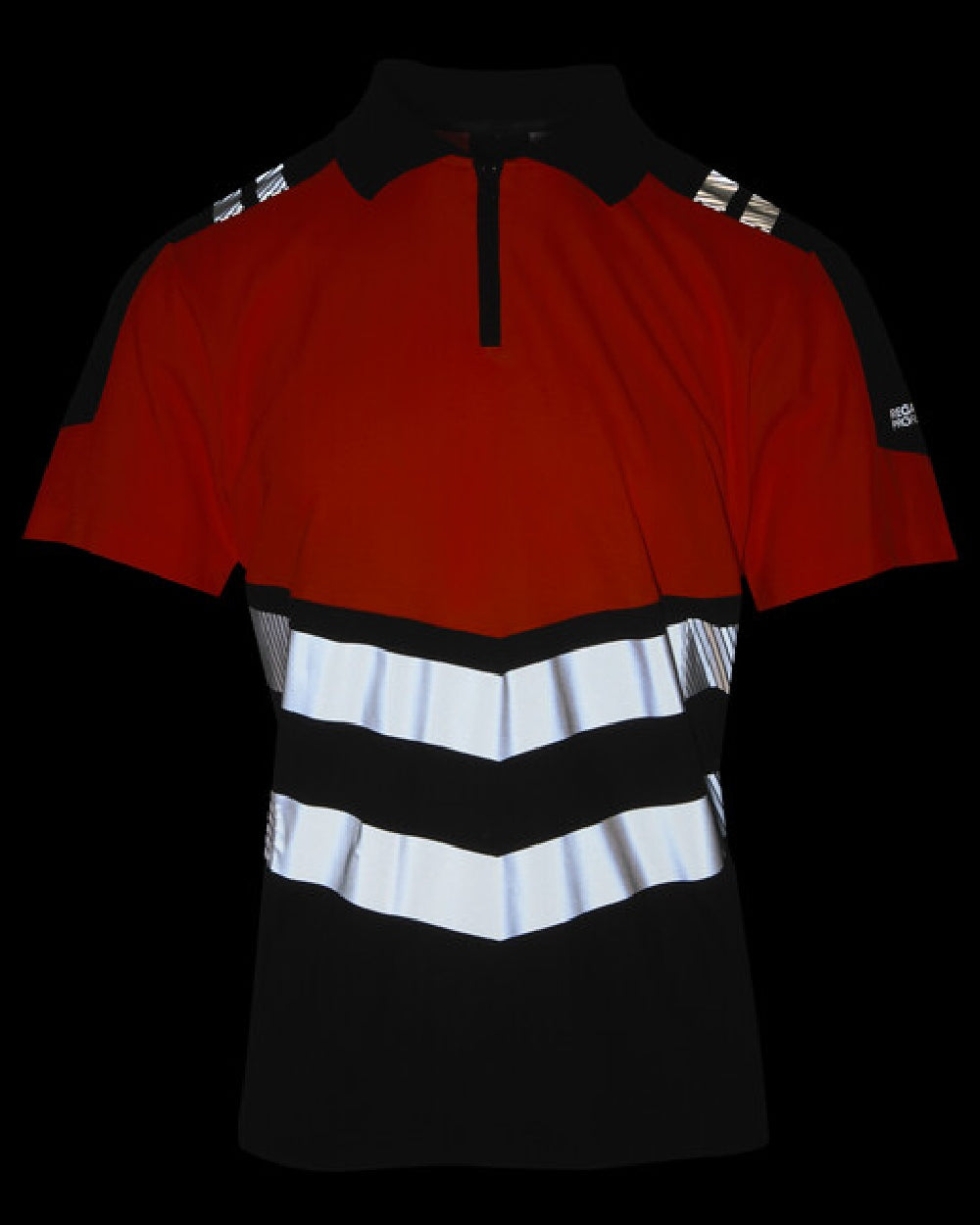 Black Orange Coloured Regatta Mens Hi-Vis X-Pro Polo Class 1 on Black Background