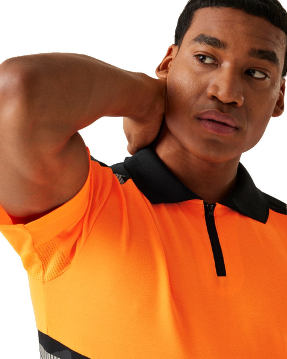 Black Orange Coloured Regatta Mens Hi-Vis X-Pro Polo Class 1 on White Background