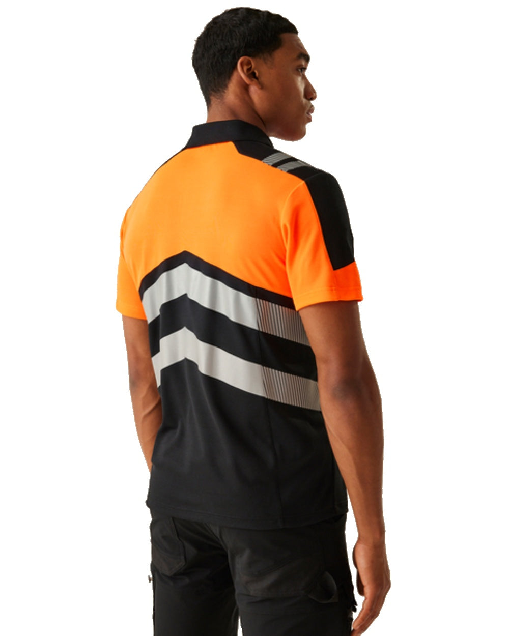Black Orange Coloured Regatta Mens Hi-Vis X-Pro Polo Class 1 on White Background