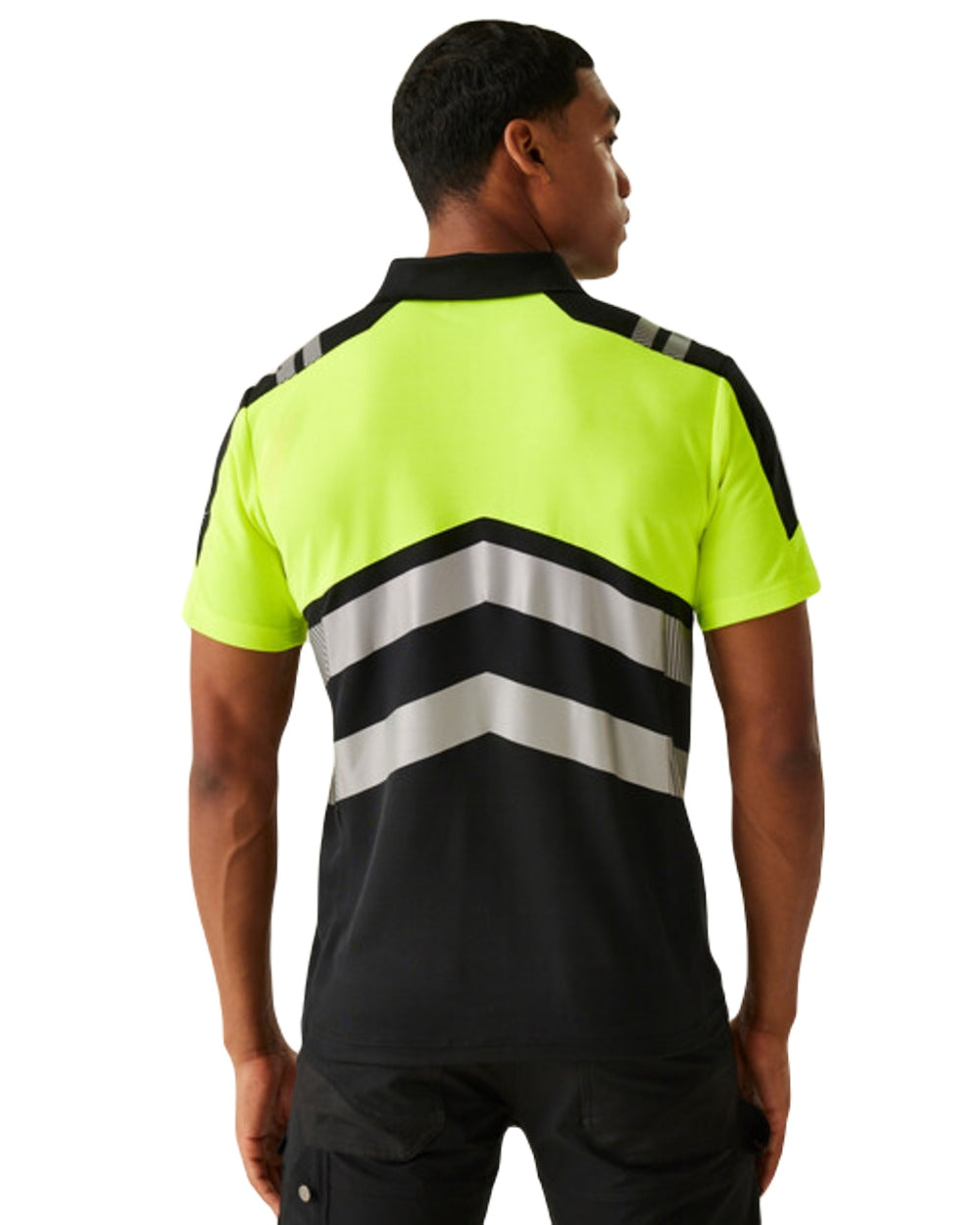 Black Yellow Coloured Regatta Mens Hi-Vis X-Pro Polo Class 1 on White Background