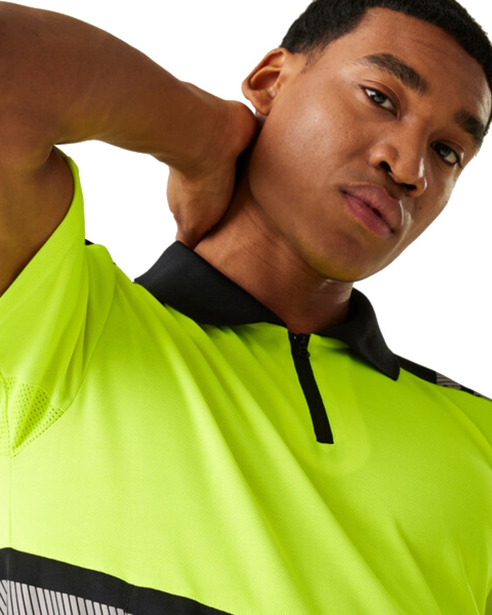 Black Yellow Coloured Regatta Mens Hi-Vis X-Pro Polo Class 1 on White Background