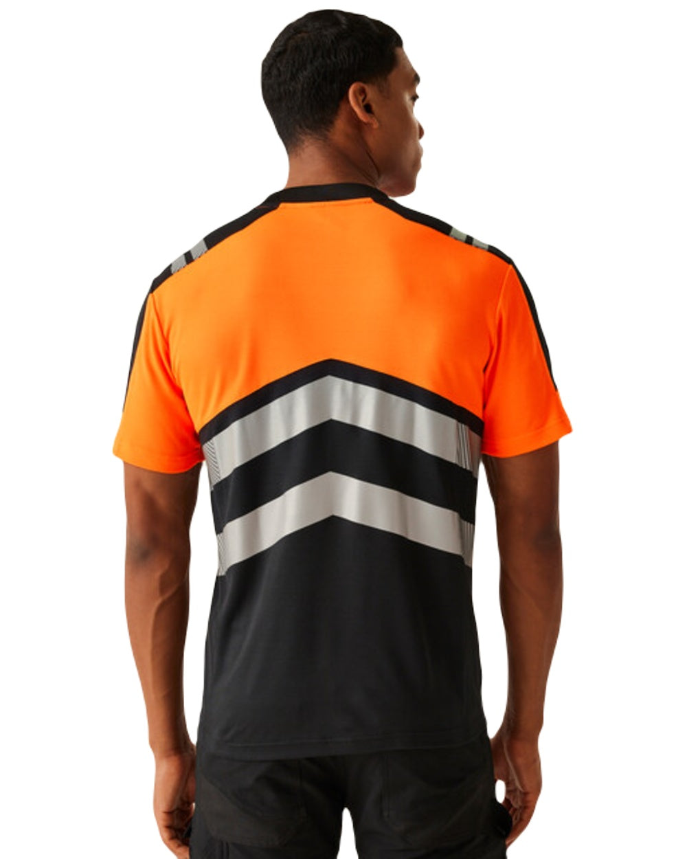 Black Orange Coloured Regatta Mens Hi-Vis X-Pro T-Shirt Class 1 on White Background