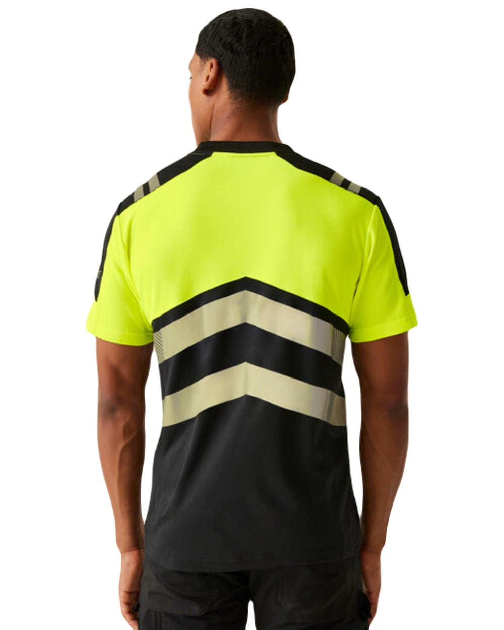 Black Yellow Coloured Regatta Mens Hi-Vis X-Pro T-Shirt Class 1 on White Background