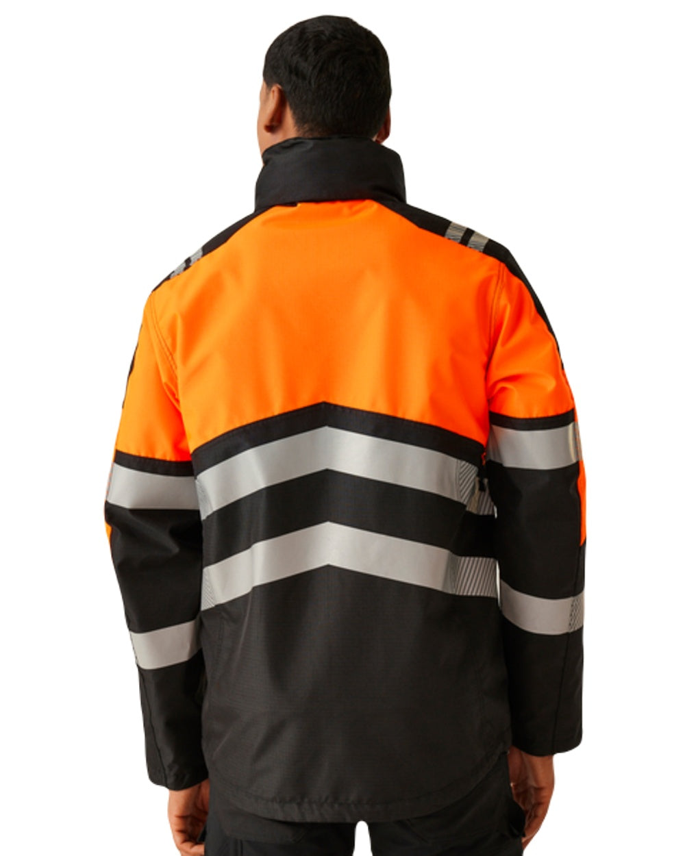 Black Orange Coloured Regatta Mens Hi-Vis X-Pro Waterproof Shell Jacket Class 2 on White Background
